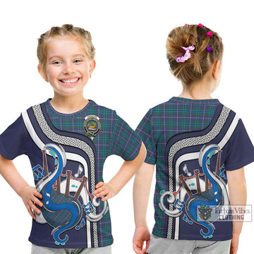 Douglas Modern Tartan Kid T-Shirt with Epic Bagpipe Style