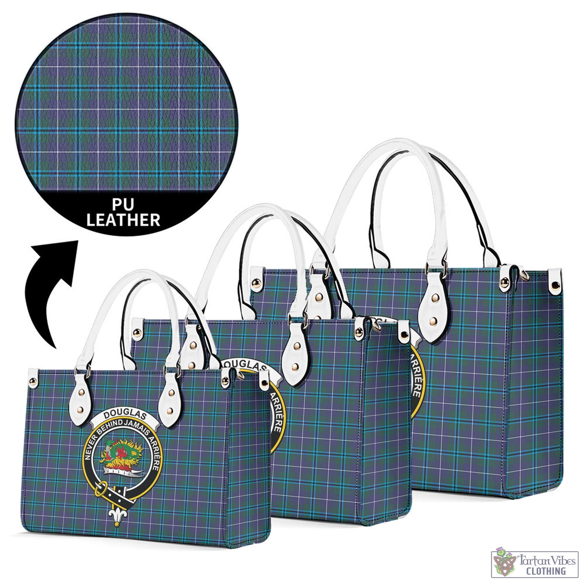 Tartan Vibes Clothing Douglas Modern Tartan Luxury Leather Handbags with Family Crest