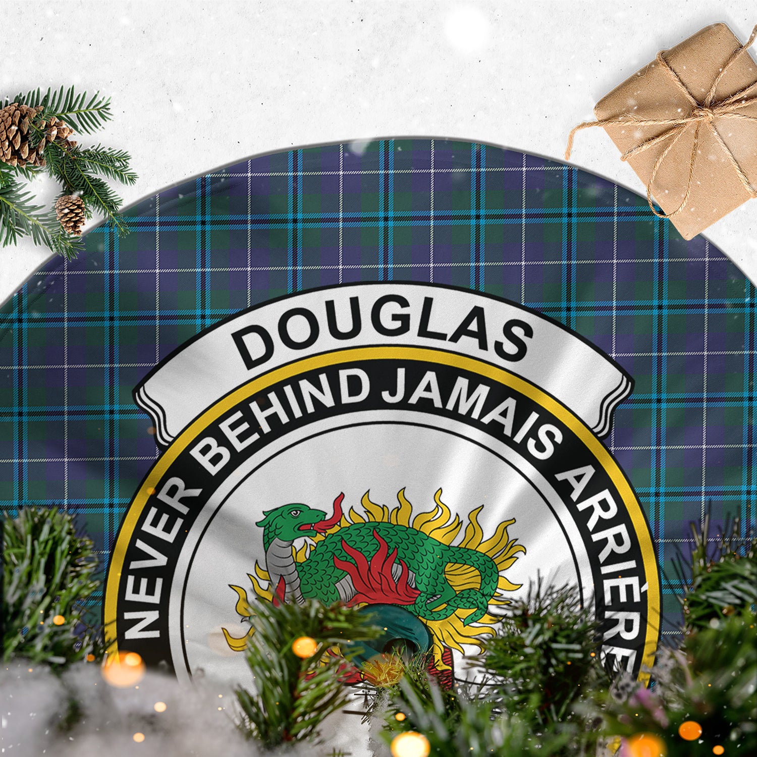 Douglas Modern Tartan Christmas Tree Skirt with Family Crest - Tartanvibesclothing