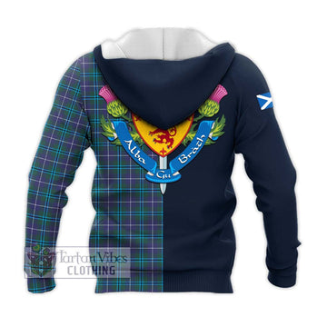 Douglas Modern Tartan Knitted Hoodie Alba with Scottish Lion Royal Arm Half Style