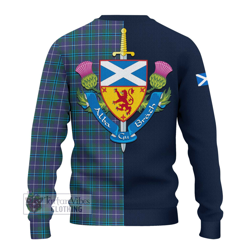 Tartan Vibes Clothing Douglas Modern Tartan Knitted Sweater with Scottish Lion Royal Arm Half Style