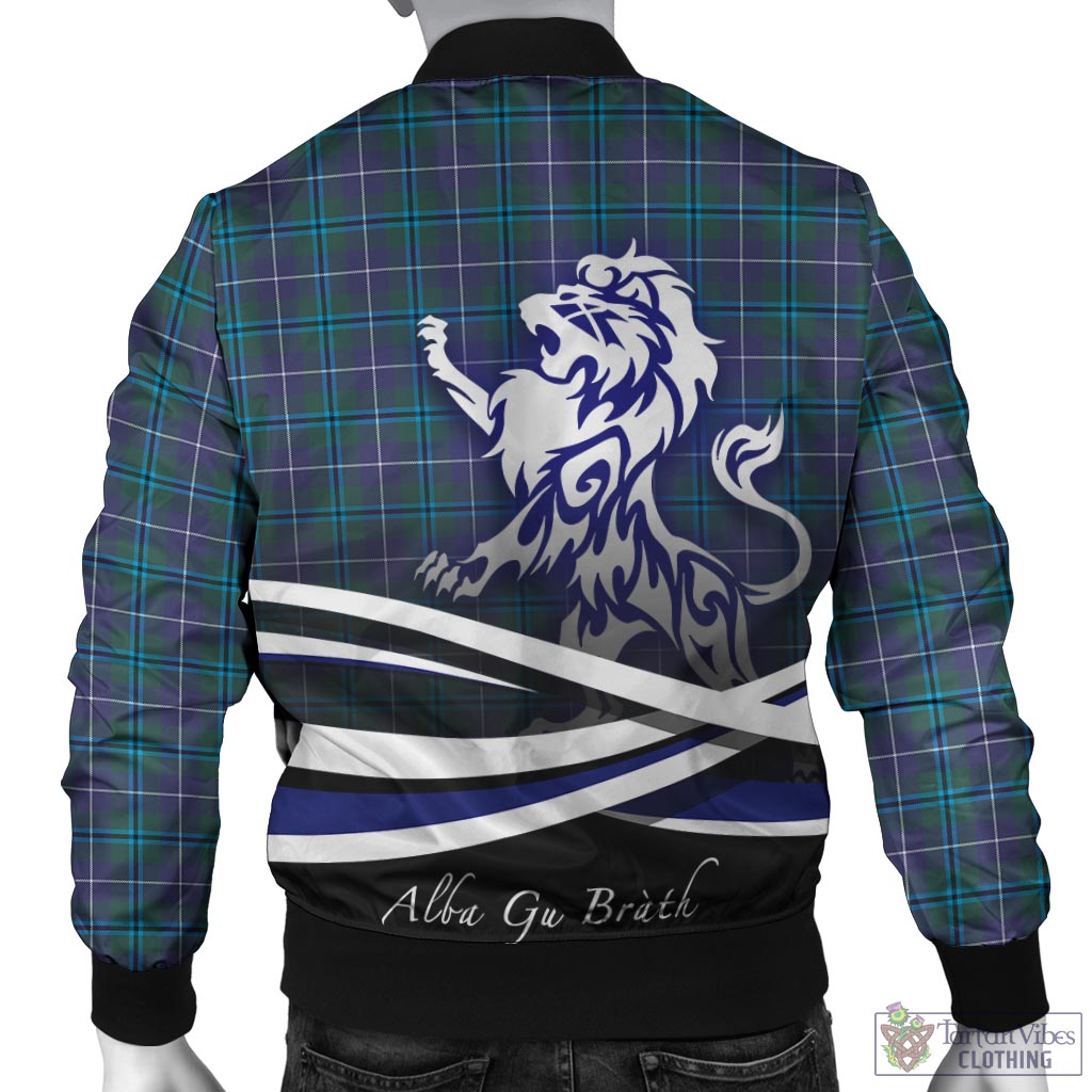 Tartan Vibes Clothing Douglas Modern Tartan Bomber Jacket with Alba Gu Brath Regal Lion Emblem