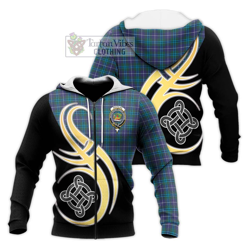 Douglas Modern Tartan Knitted Hoodie with Family Crest and Celtic Symbol Style Unisex Knitted Zip Hoodie - Tartan Vibes Clothing