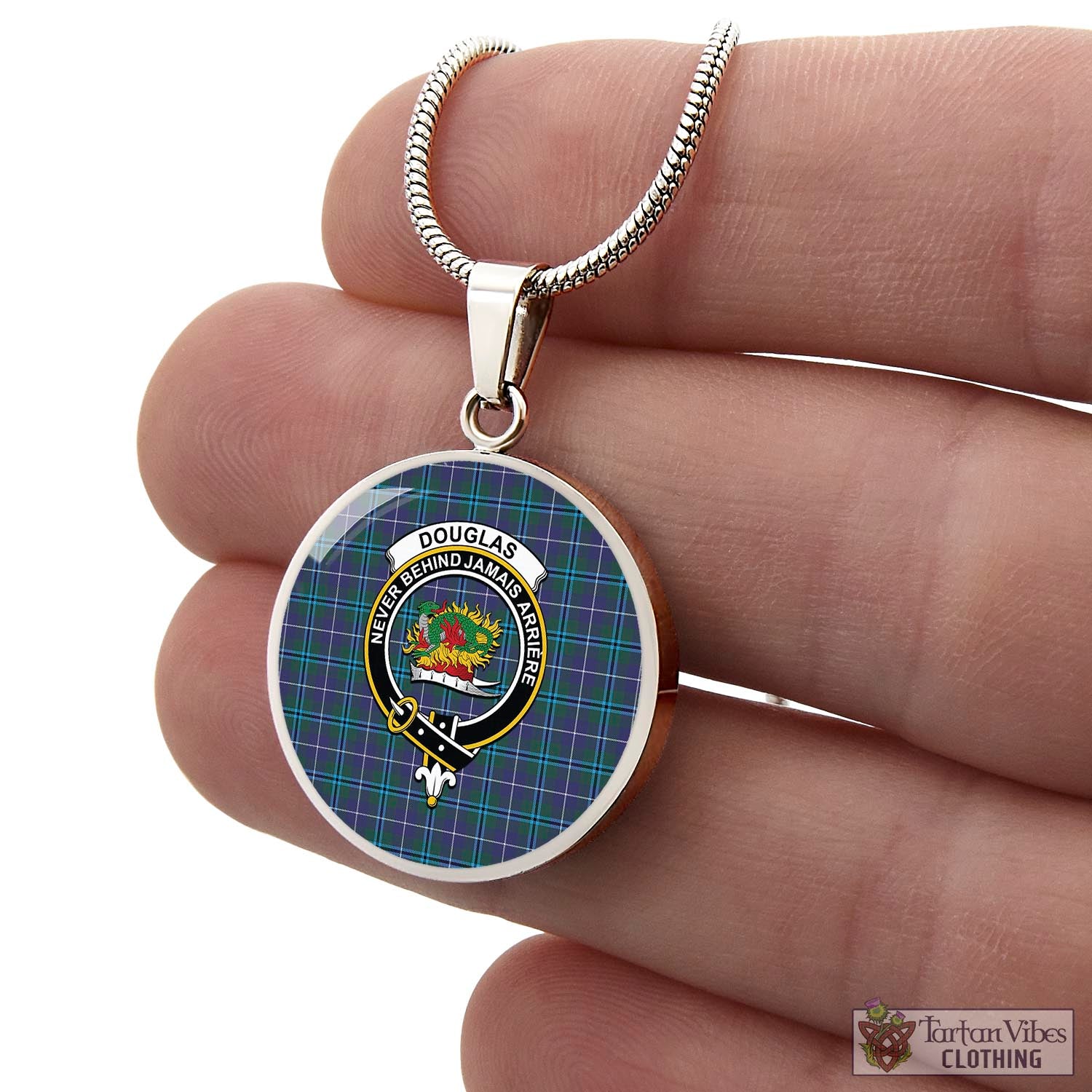 Tartan Vibes Clothing Douglas Modern Tartan Circle Necklace with Family Crest