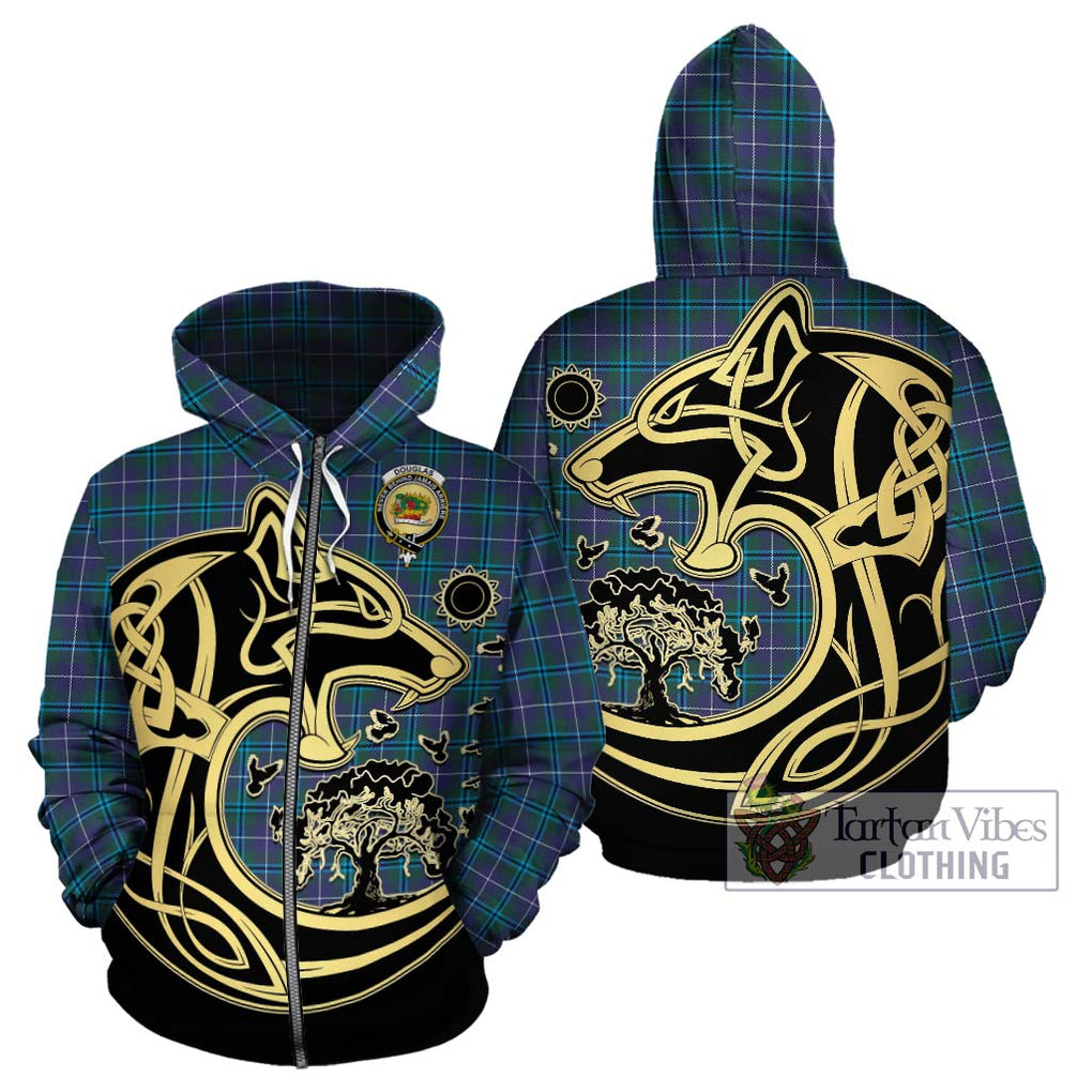 Douglas Modern Tartan Hoodie with Family Crest Celtic Wolf Style - Tartan Vibes Clothing