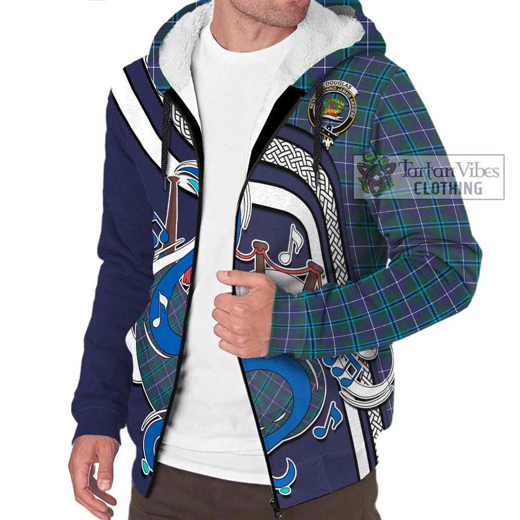 Douglas Modern Tartan Sherpa Hoodie with Epic Bagpipe Style Unisex - Tartanvibesclothing Shop