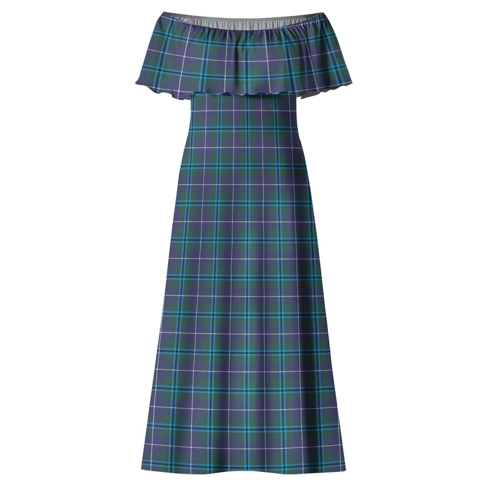 Douglas Modern Tartan Off Shoulder Long Dress - Tartanvibesclothing