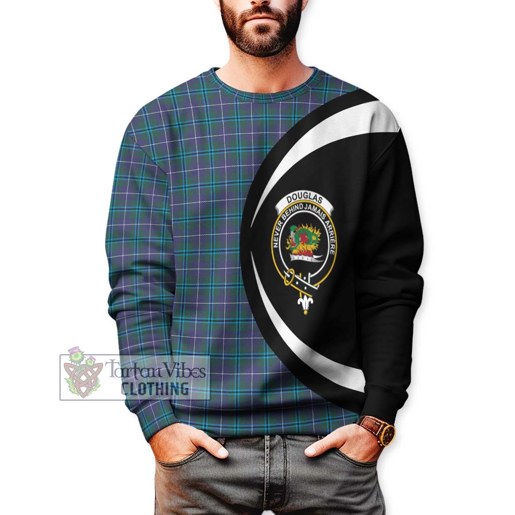 Douglas Modern Tartan Sweatshirt with Family Crest Circle Style - Tartan Vibes Clothing