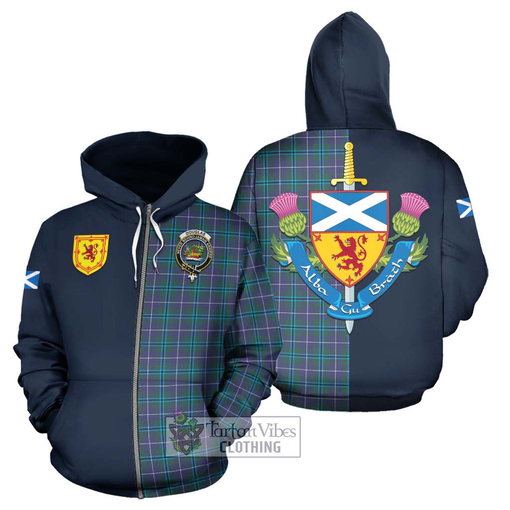 Tartan Vibes Clothing Douglas Modern Tartan Hoodie with Scottish Lion Royal Arm Half Style