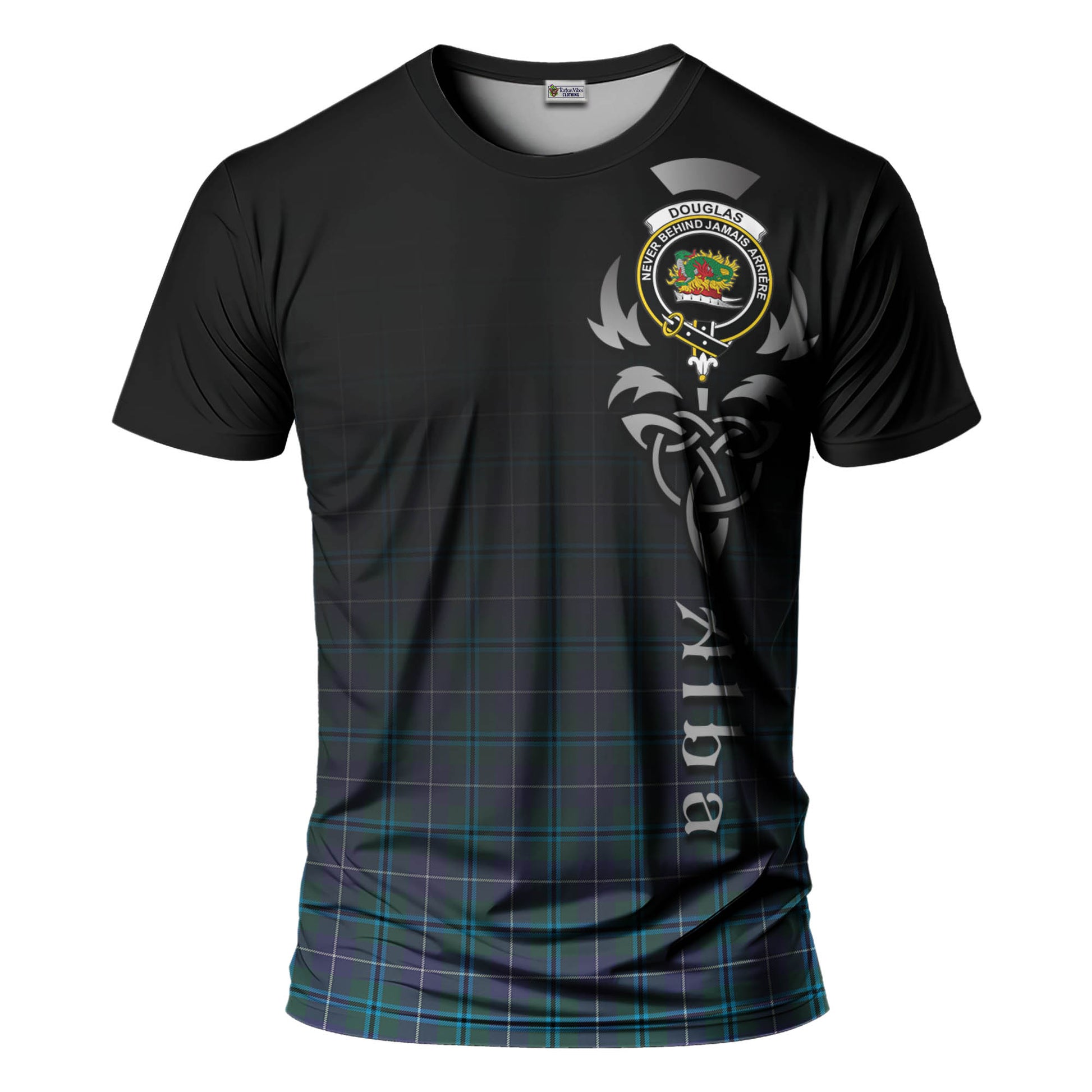 Tartan Vibes Clothing Douglas Modern Tartan T-Shirt Featuring Alba Gu Brath Family Crest Celtic Inspired