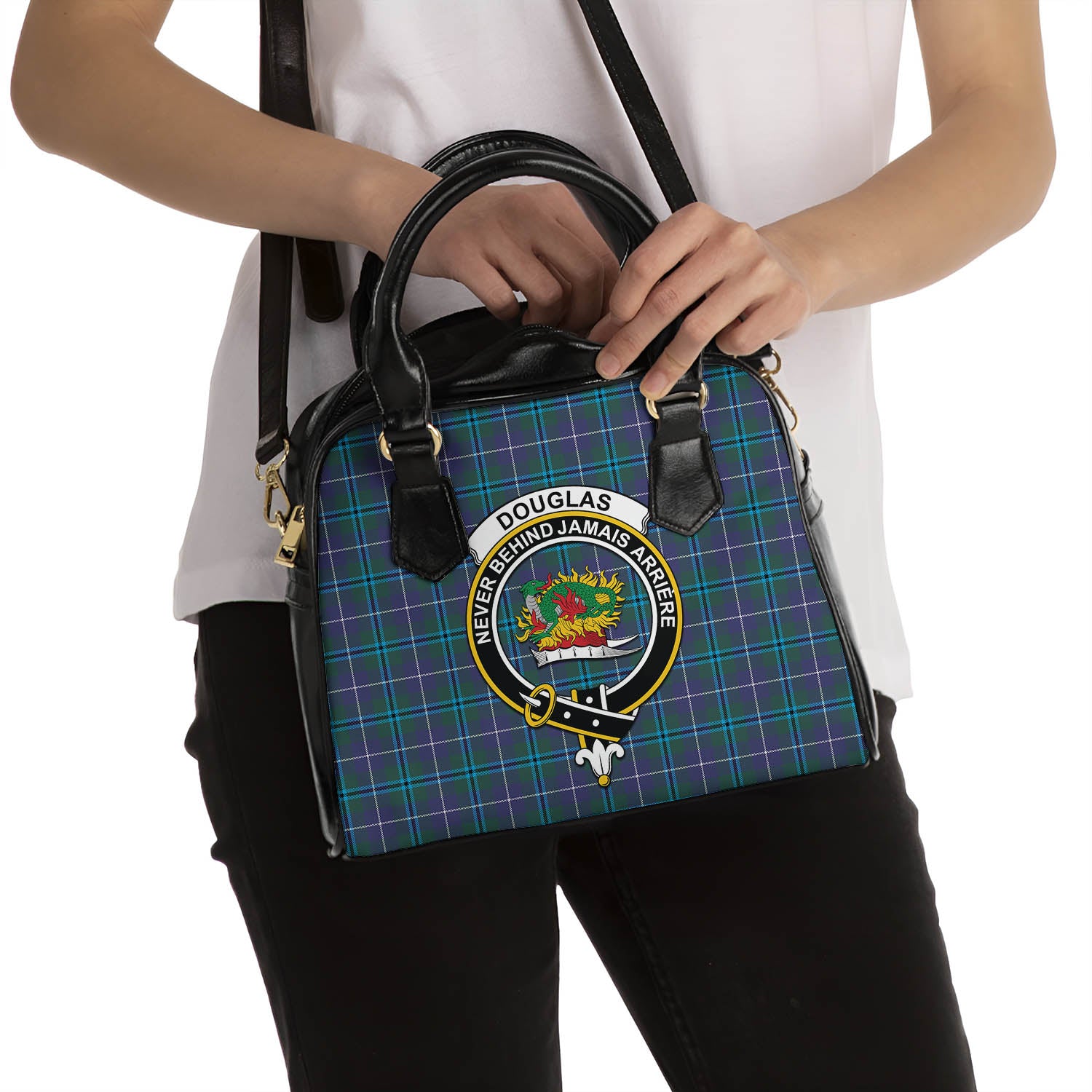 Douglas Modern Tartan Shoulder Handbags with Family Crest - Tartanvibesclothing