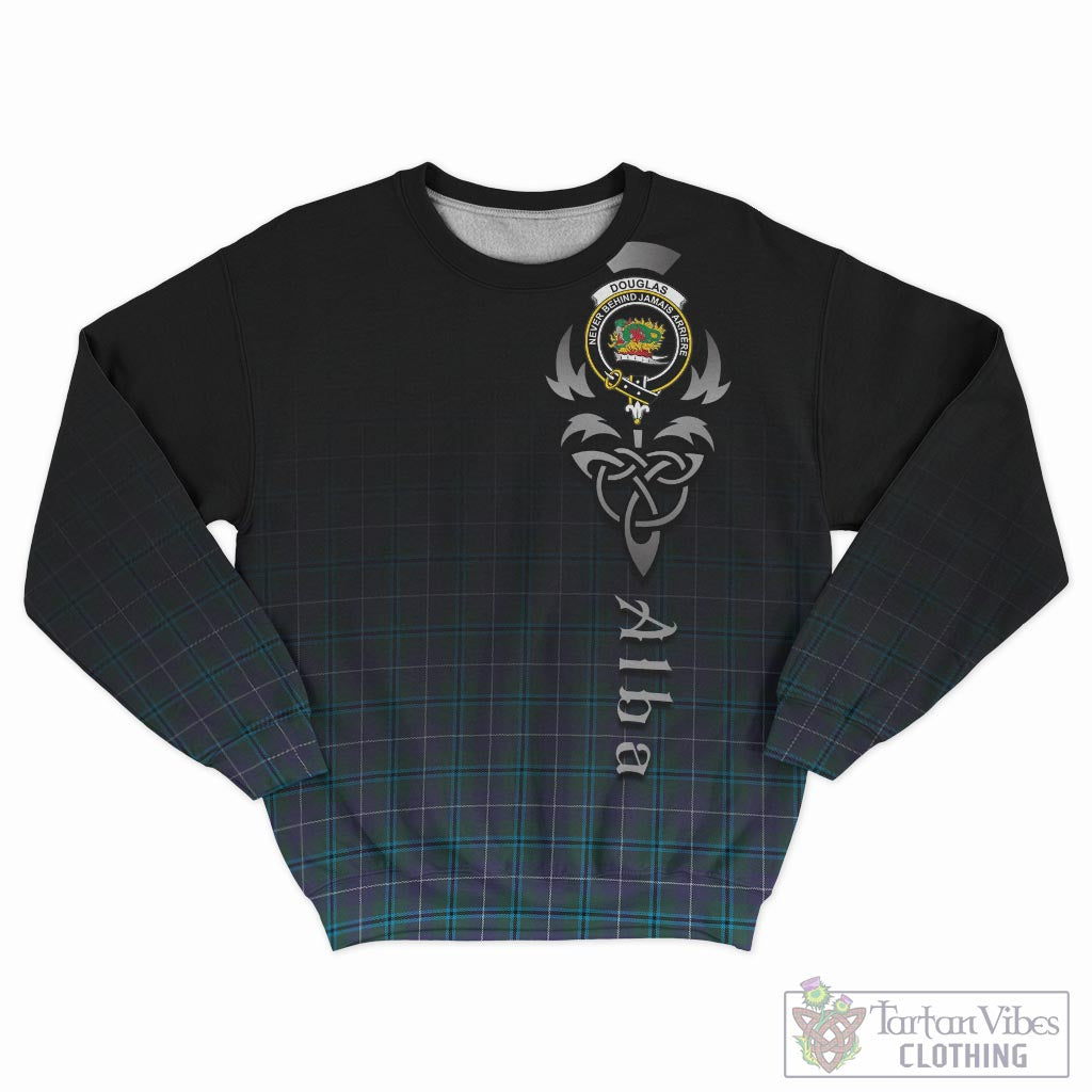 Tartan Vibes Clothing Douglas Modern Tartan Sweatshirt Featuring Alba Gu Brath Family Crest Celtic Inspired