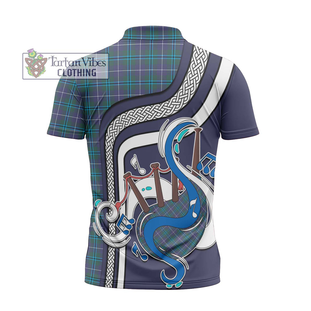 Douglas Modern Tartan Zipper Polo Shirt with Epic Bagpipe Style - Tartanvibesclothing Shop