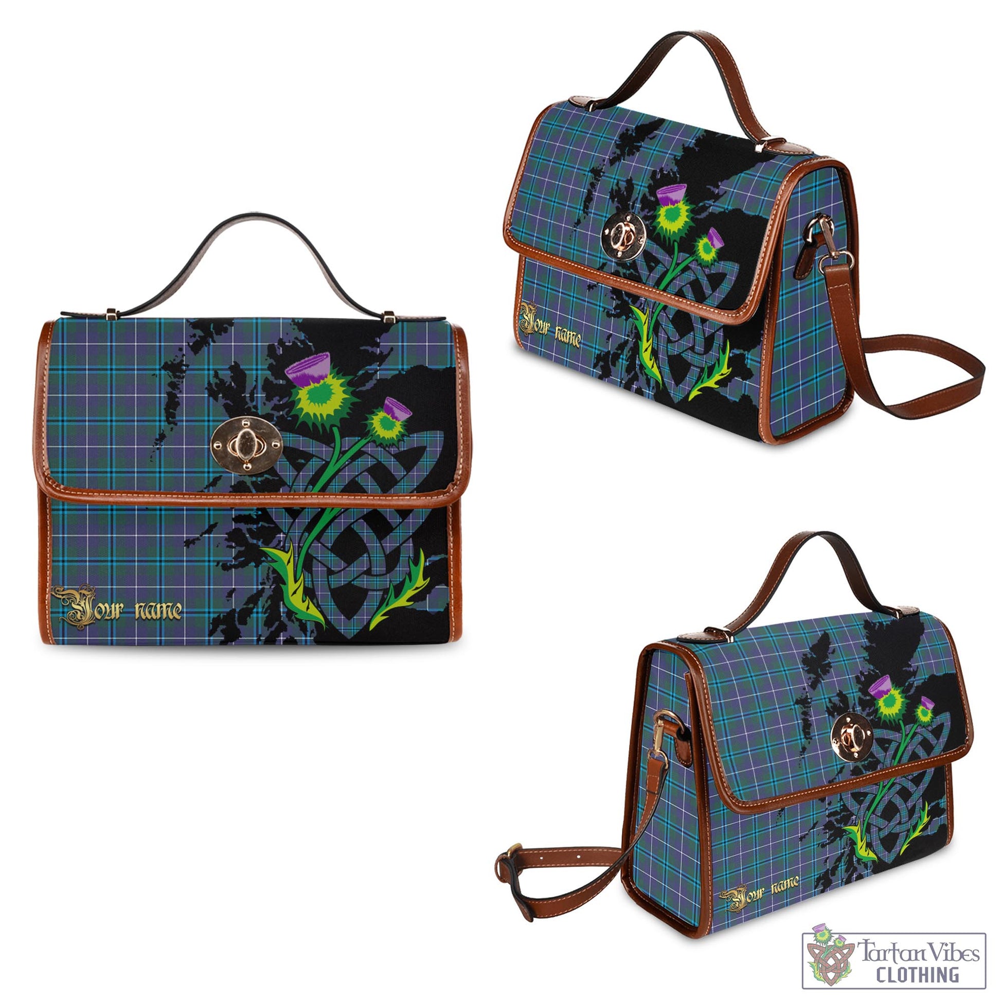 Tartan Vibes Clothing Douglas Modern Tartan Waterproof Canvas Bag with Scotland Map and Thistle Celtic Accents