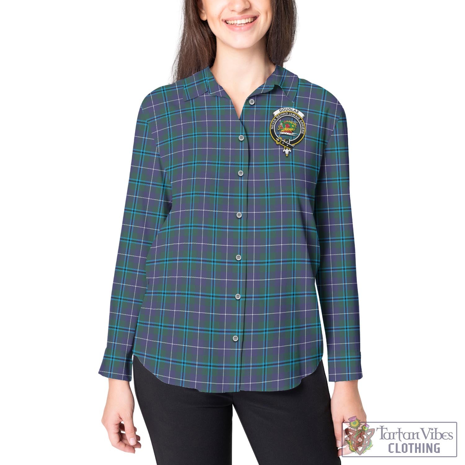 Tartan Vibes Clothing Douglas Modern Tartan Womens Casual Shirt with Family Crest