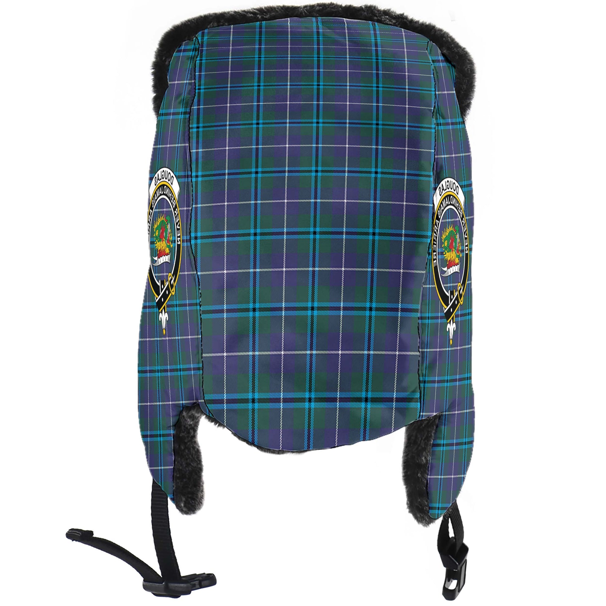 Douglas Modern Tartan Winter Trapper Hat with Family Crest - Tartanvibesclothing