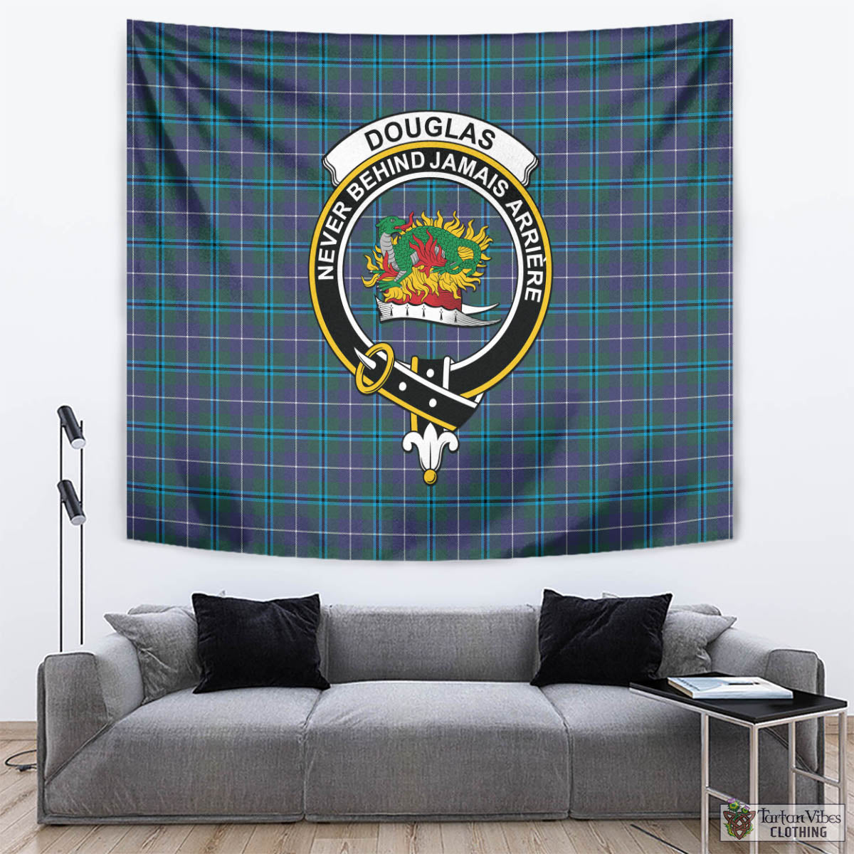 Tartan Vibes Clothing Douglas Modern Tartan Tapestry Wall Hanging and Home Decor for Room with Family Crest