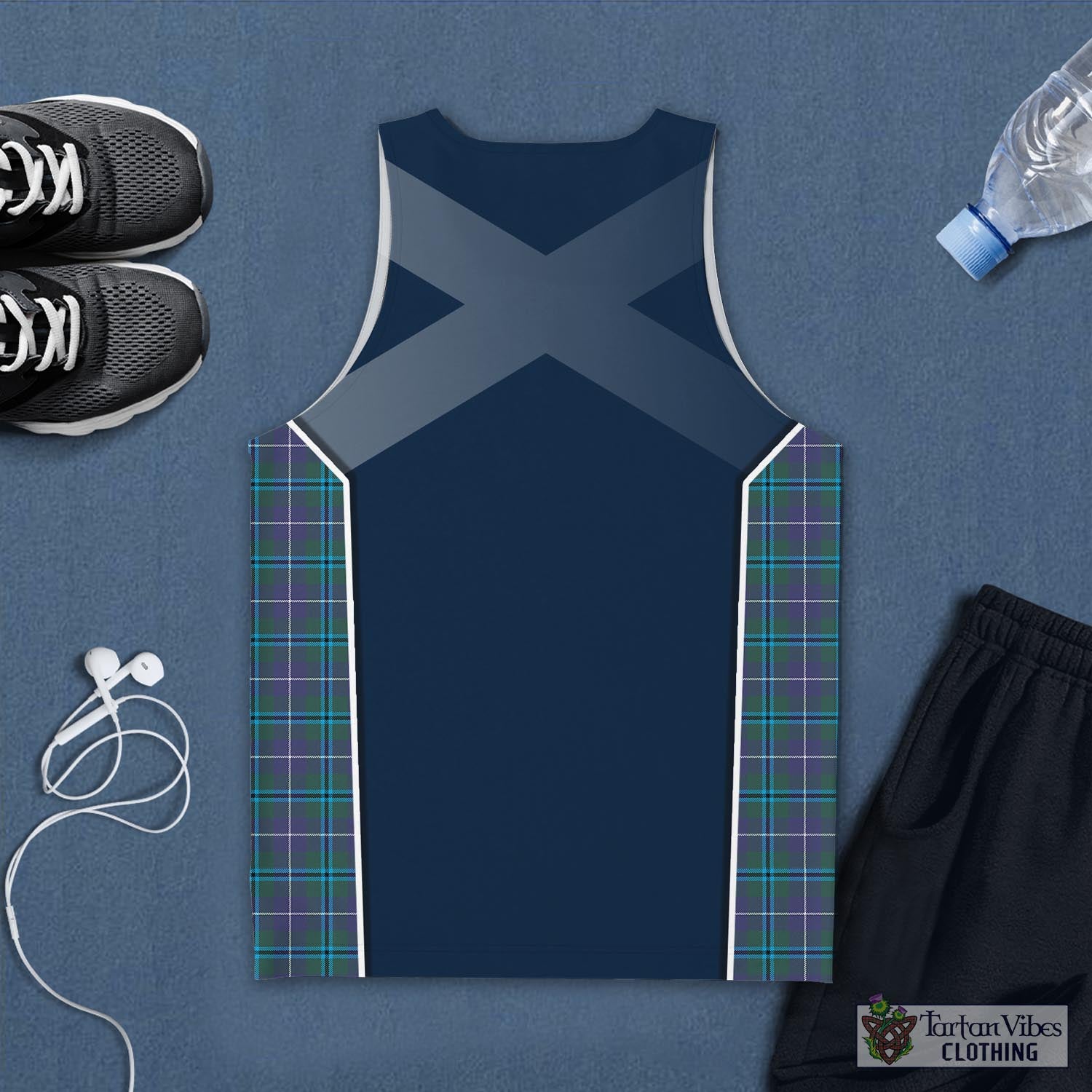 Tartan Vibes Clothing Douglas Modern Tartan Men's Tanks Top with Family Crest and Scottish Thistle Vibes Sport Style