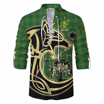 Dowd Irish Tartan Ghillie Kilt Shirt with Coat of Arms Celtic Wolf Style Men - Tartan Vibes Clothing