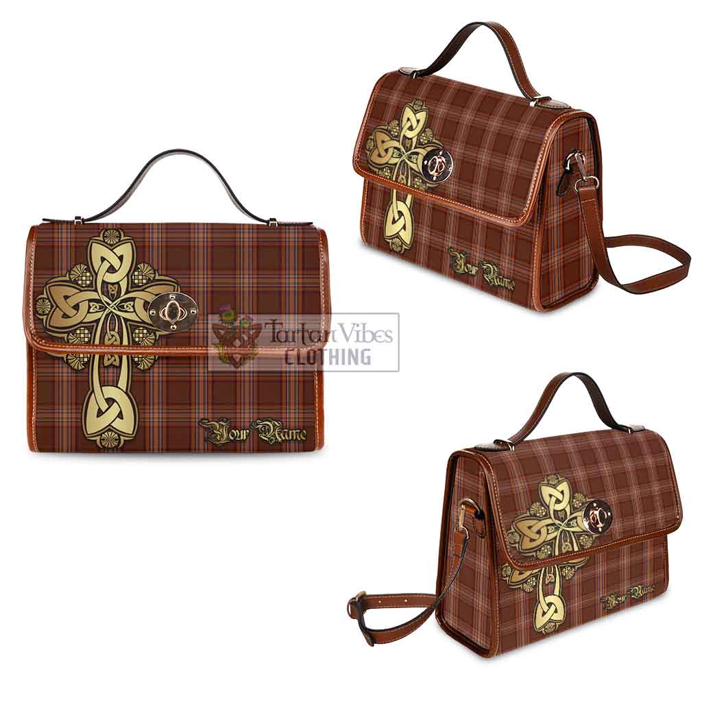 Down County Ireland Tartan Waterproof Canvas Bag Golden Thistle Celtic Cross Style - Tartan Vibes Clothing