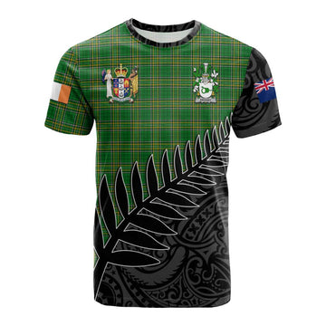 Droney Irish Clan Tartan Cotton T-shirt with Coat of Arms New Zealand Silver Fern Half Style