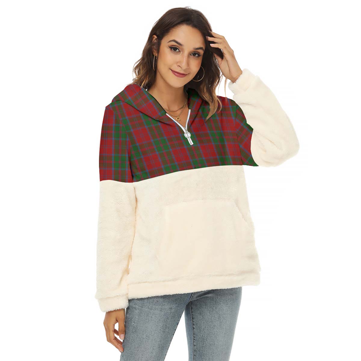 Drummond Tartan Women's Borg Fleece Hoodie With Half Zip Female - Tartanvibesclothing