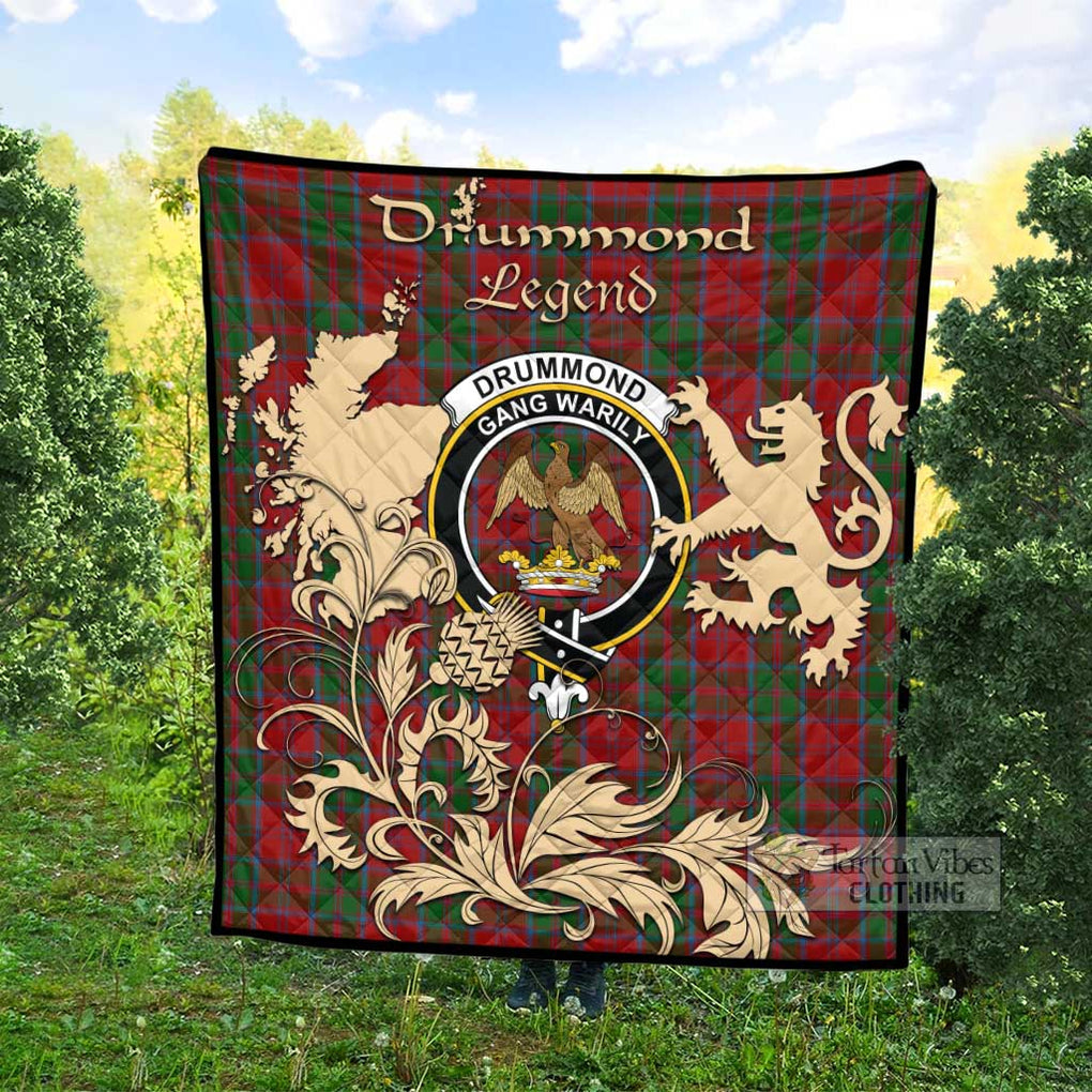 Tartan Vibes Clothing Drummond Tartan Quilt with Family Crest and Scottish Symbol Style