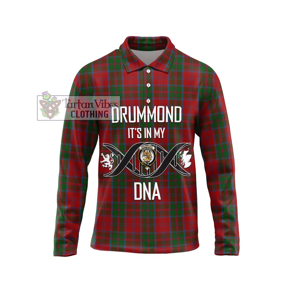 Drummond Tartan Long Sleeve Polo Shirt with Family Crest DNA In Me Style Unisex - Tartanvibesclothing Shop