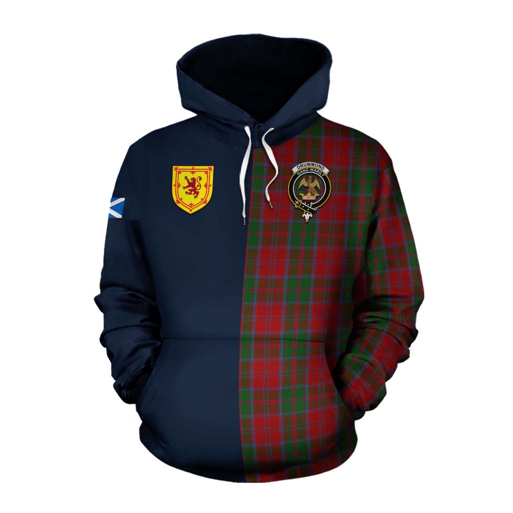 Tartan Vibes Clothing Drummond Tartan Cotton Hoodie Alba with Scottish Lion Royal Arm Half Style