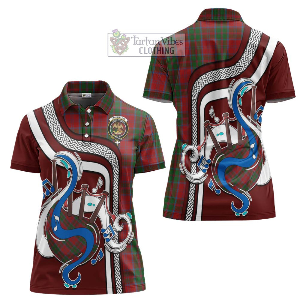 Drummond Tartan Women's Polo Shirt with Epic Bagpipe Style Women - Tartanvibesclothing Shop