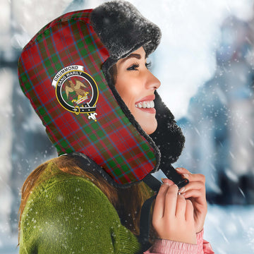 Drummond Tartan Winter Trapper Hat with Family Crest