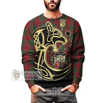 Drummond Tartan Sweatshirt with Family Crest Celtic Wolf Style