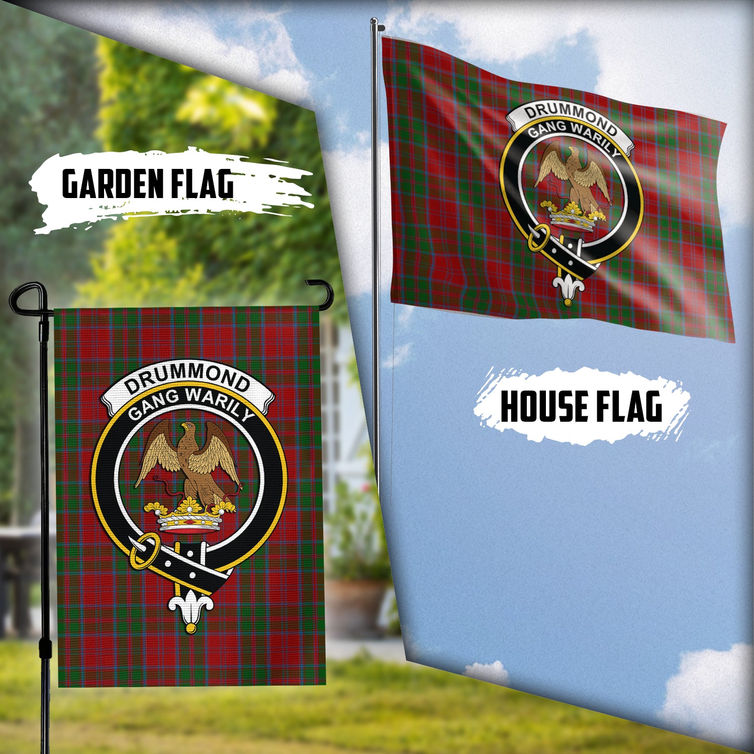 Drummond Tartan Flag with Family Crest Garden Flag (Vertical) - Tartan Vibes Clothing