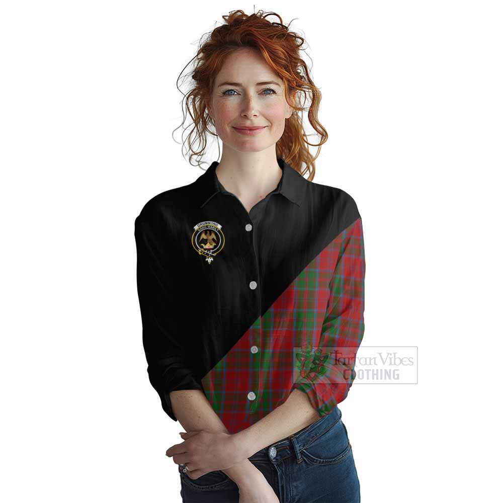 Tartan Vibes Clothing Drummond Tartan Women's Casual Shirt with Family Crest and Military Logo Style