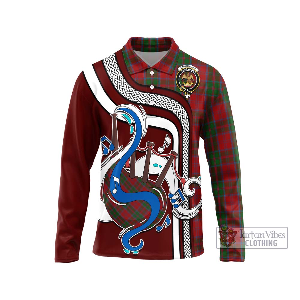 Tartan Vibes Clothing Drummond Tartan Long Sleeve Polo Shirt with Epic Bagpipe Style