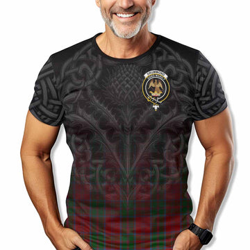 Drummond Tartan T-Shirt with Family Crest Celtic Thistle Vibes