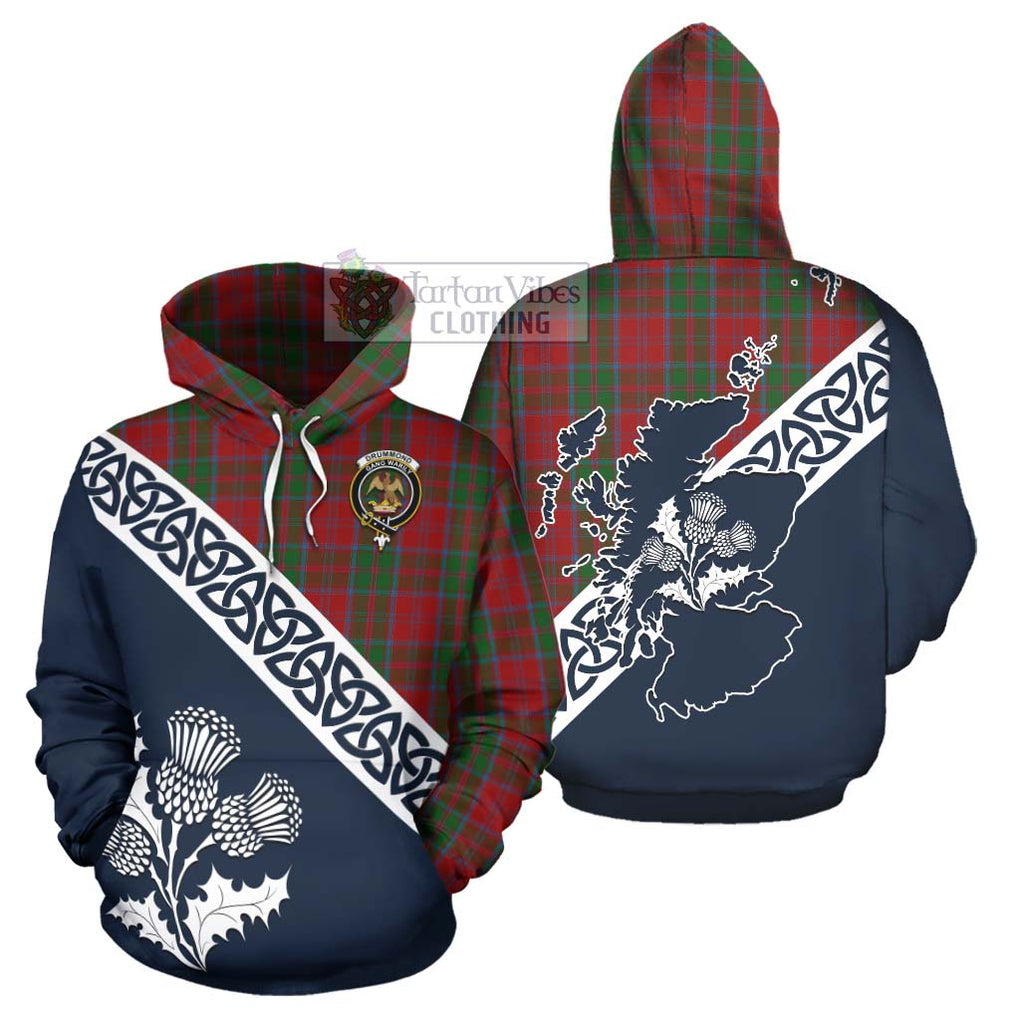 Tartan Vibes Clothing Drummond Tartan Hoodie Featuring Thistle and Scotland Map