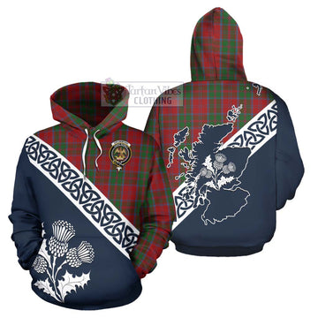 Drummond Tartan Hoodie Featuring Thistle and Scotland Map