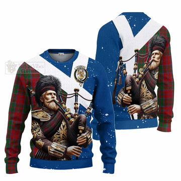 Drummond Tartan Knitted Sweater with Family Crest Scottish Bagpiper Vibes