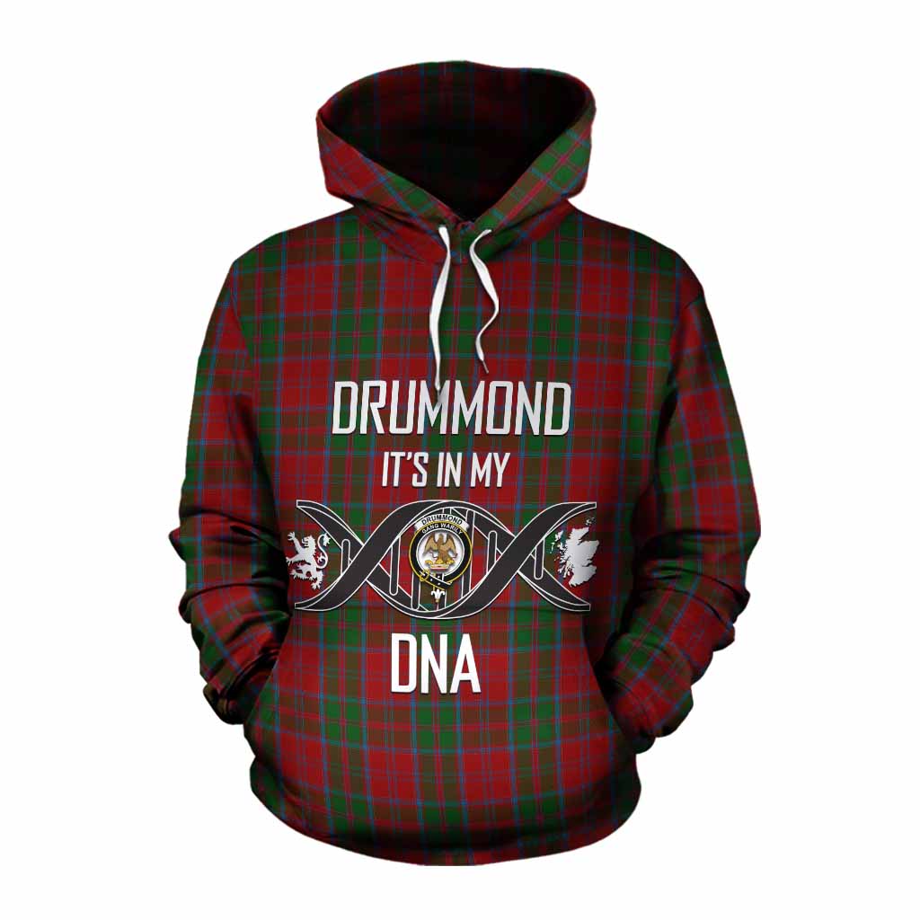 Tartan Vibes Clothing Drummond Tartan Cotton Hoodie with Family Crest DNA In Me Style