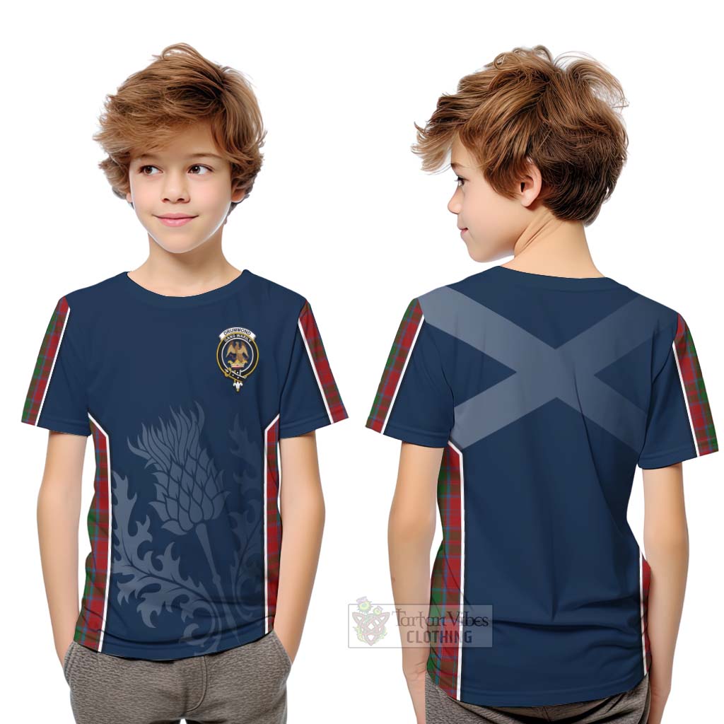 Tartan Vibes Clothing Drummond Tartan Kid T-Shirt with Family Crest and Scottish Thistle Vibes Sport Style