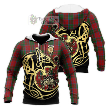 Drummond Tartan Knitted Hoodie with Family Crest Celtic Wolf Style