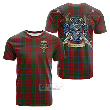 Drummond Tartan Cotton T-shirt with Family Crest Celtic Skull Style