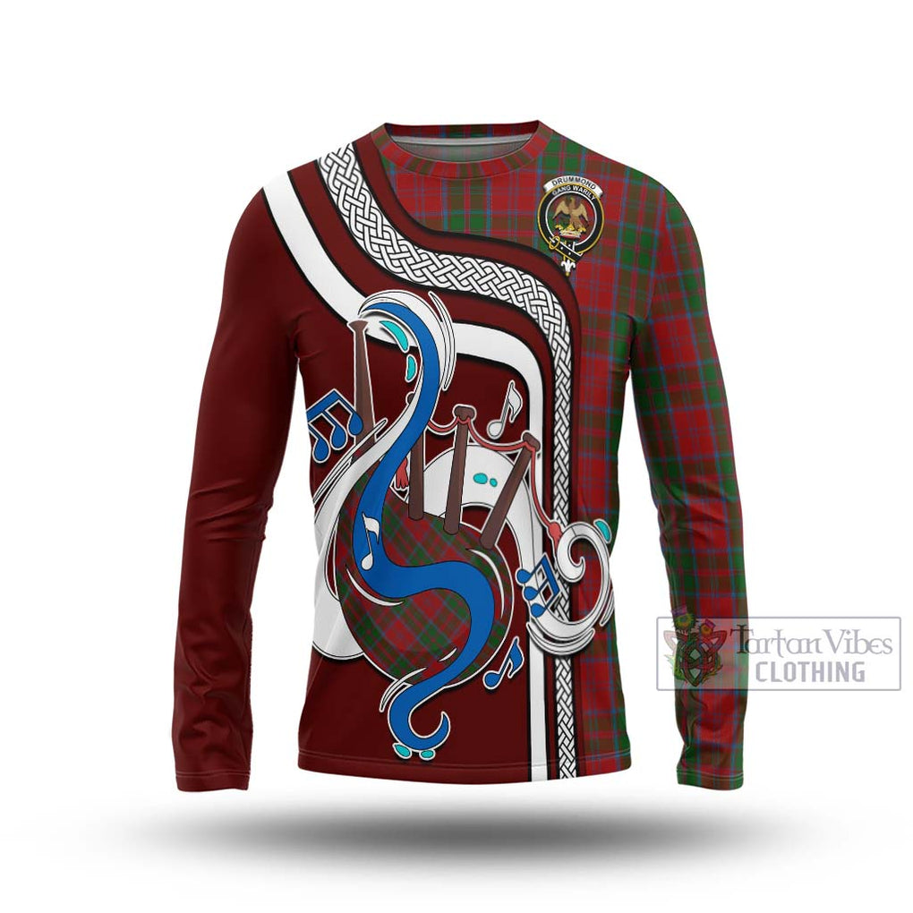 Tartan Vibes Clothing Drummond Tartan Long Sleeve T-Shirt with Epic Bagpipe Style