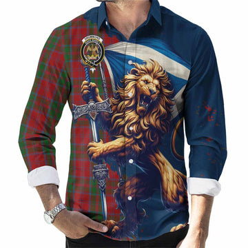 Drummond Tartan Family Crest Long Sleeve Button Shirt with Scottish Majestic Lion