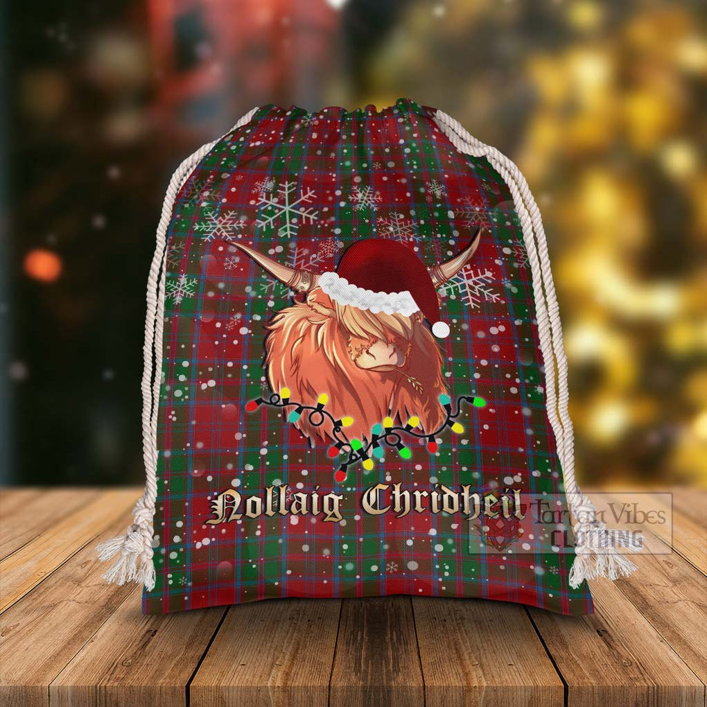 Tartan Vibes Clothing Drummond Tartan Christmas Santa's Bag with Highland Cow