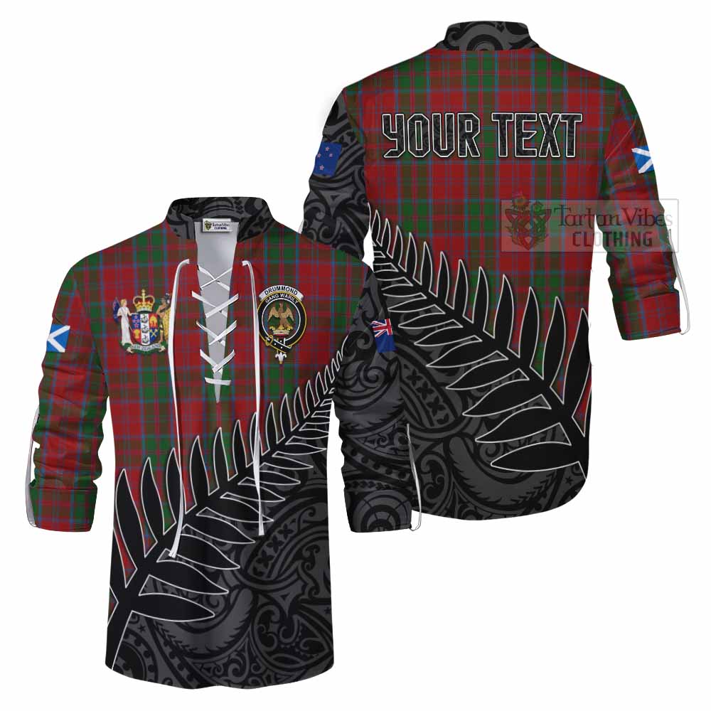 Tartan Vibes Clothing Drummond Crest Tartan Ghillie Kilt Shirt with New Zealand Silver Fern Half Style