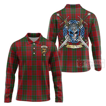 Drummond Tartan Long Sleeve Polo Shirt with Family Crest Celtic Skull Style