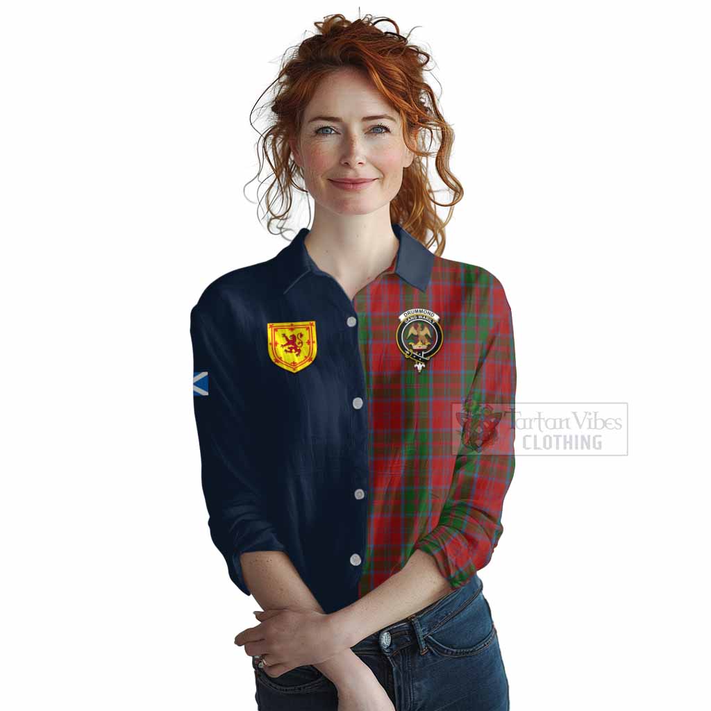 Tartan Vibes Clothing Drummond Tartan Women's Casual Shirt Alba with Scottish Lion Royal Arm Half Style