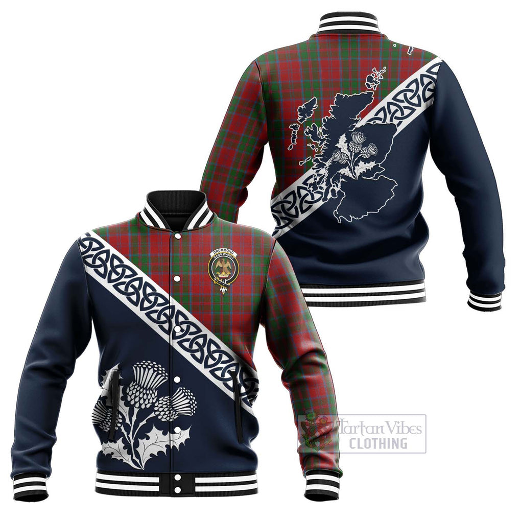 Drummond Tartan Baseball Jacket Featuring Thistle and Scotland Map Unisex - Tartan Vibes Clothing